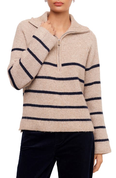 Stripe Half Zip Ribbed Sweater