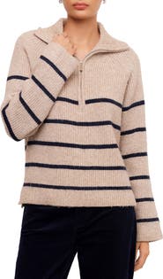 Karen Kane Stripe Half Zip Ribbed Sweater