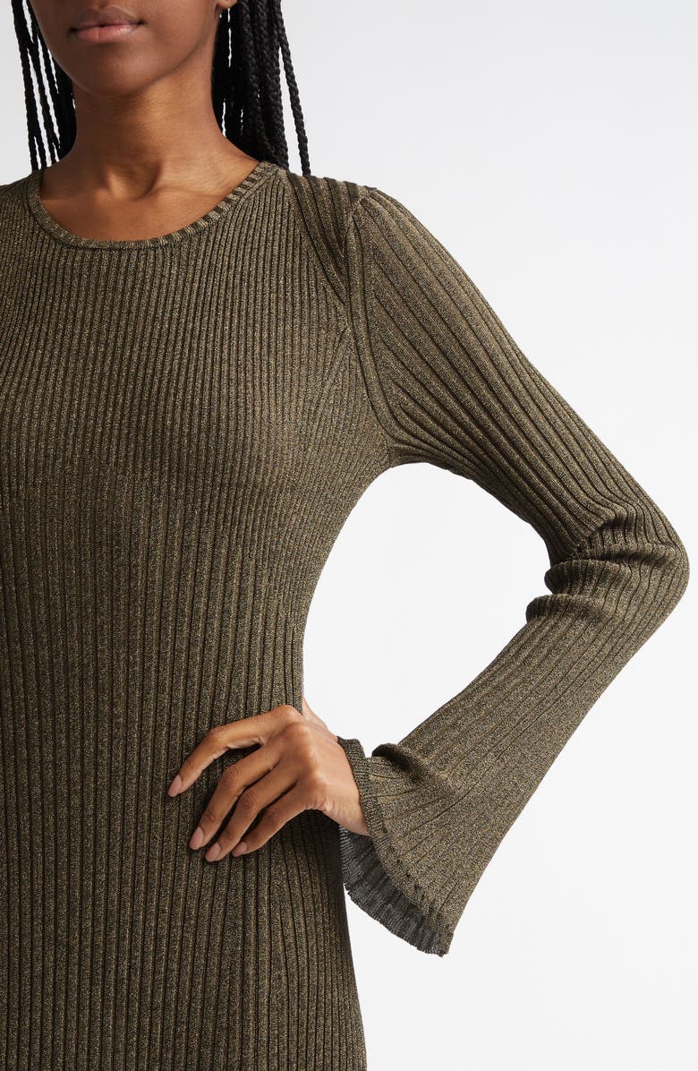Proenza Schouler Joni Long Sleeve Metallic Rib Sweater Dress, Alternate, color, 