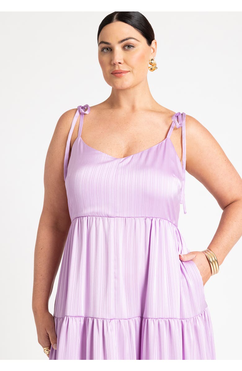 ELOQUII Tiered Satin Maxi Dress, Alternate, color, Pastel Lilac