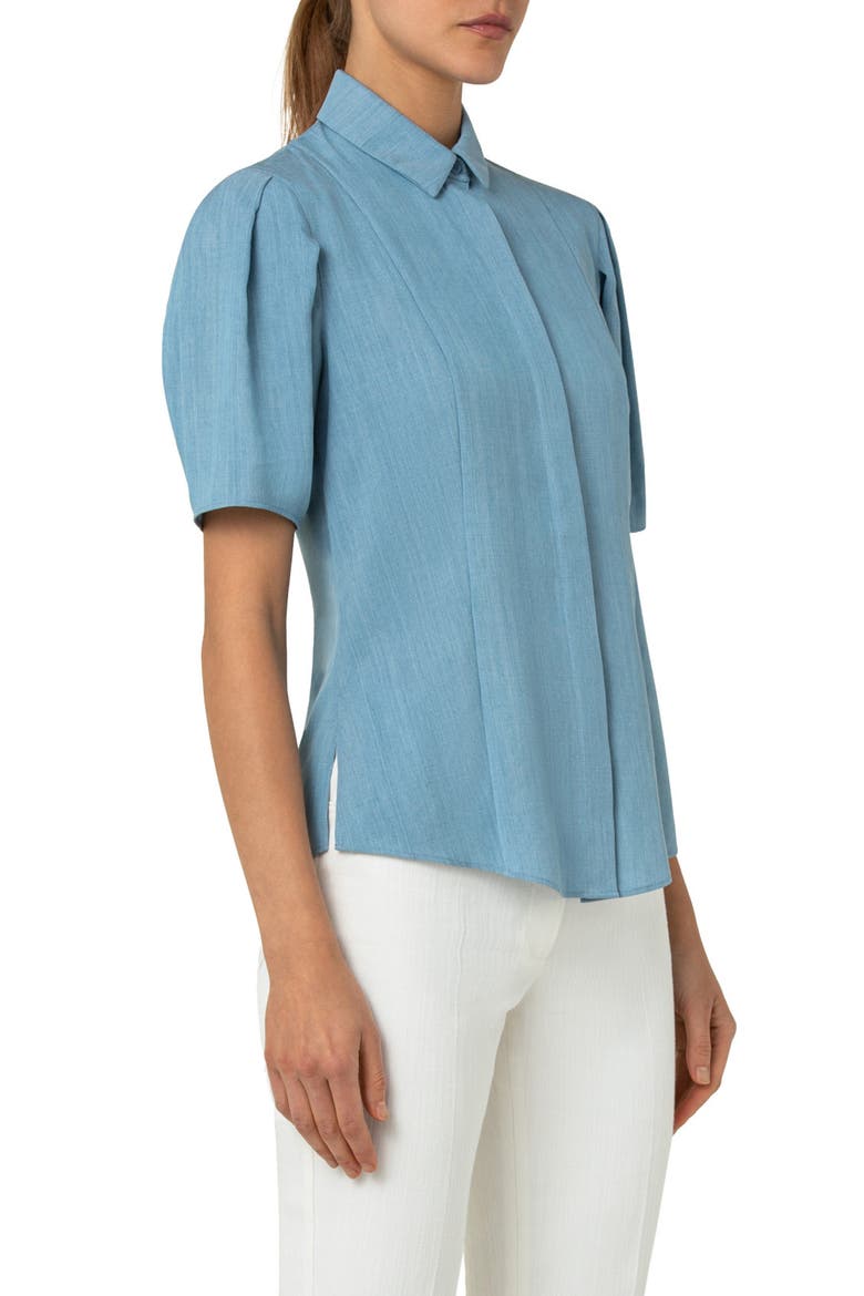 Puff Sleeve Cotton Chambray Button-Up Blouse, Alternate, color, BLEACHED DENIM