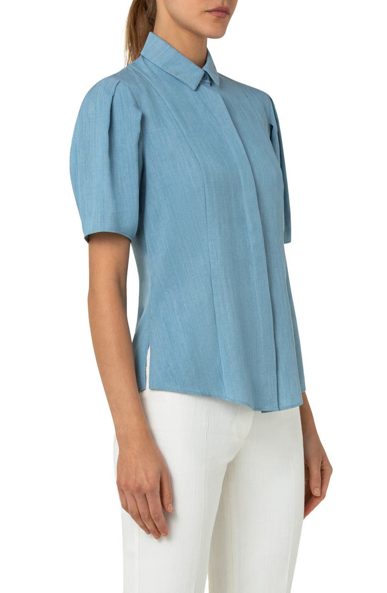 Akris punto Puff Sleeve Cotton Chambray Button-Up Blouse, Alternate, color,