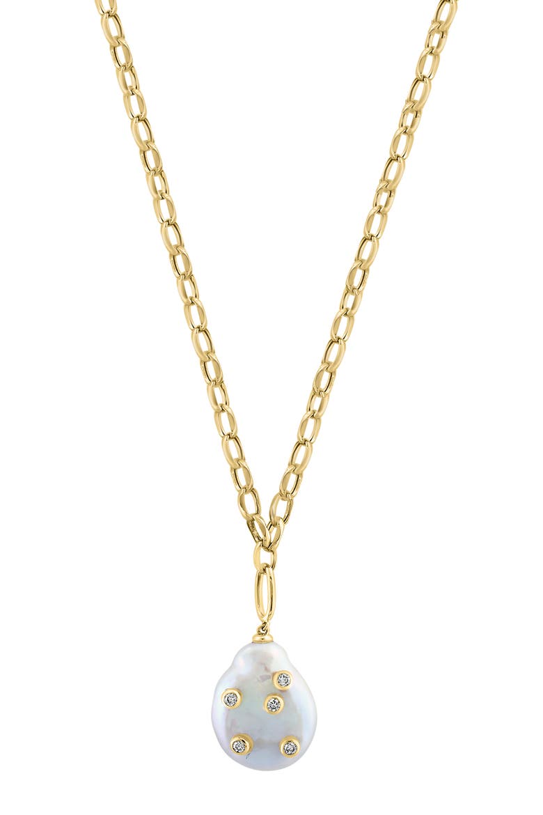 14K Yellow Gold Diamond & Baroque Freshwater Pearl Drop Pendant Necklace, Main, color, 14K Gold