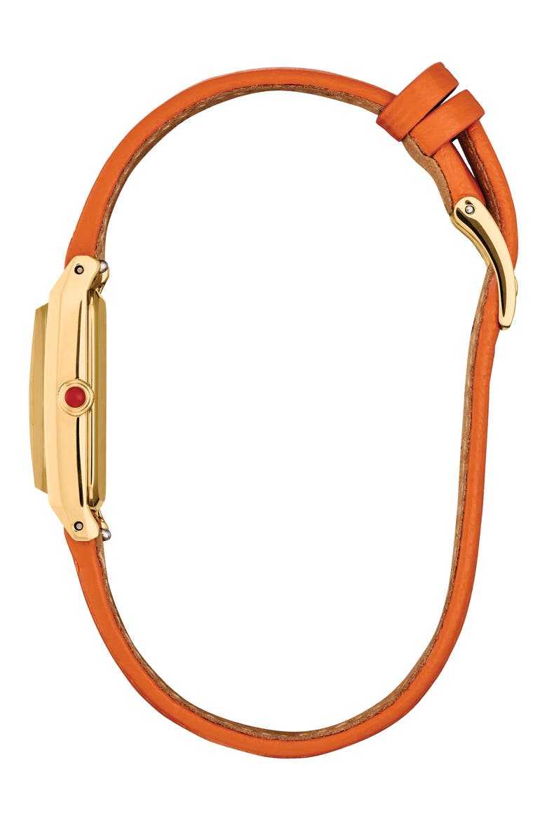 Fio Tank Orange Leather Strap Watch, 14.3mm x 30.7mm, Alternate, color, WHITE/ ORANGE