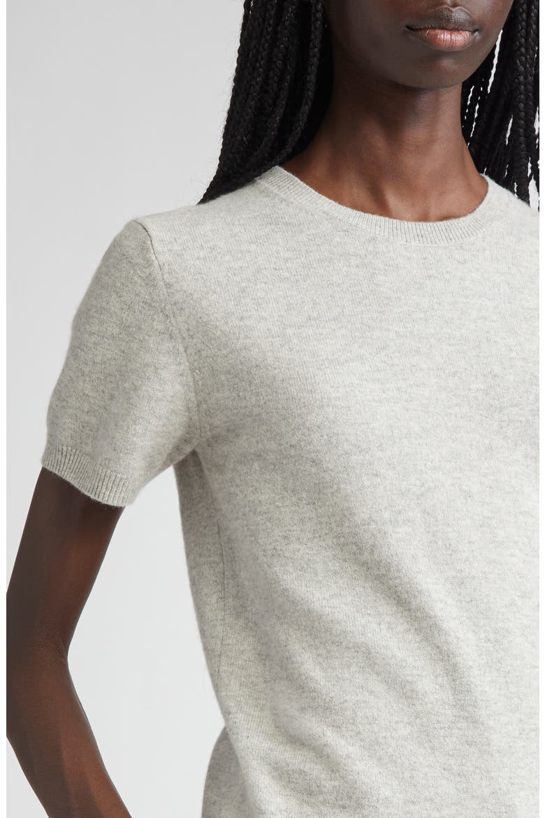 Short Sleeve Wool & Cashmere Sweater, Alternate, color, MEDIUM HEATHER GREY