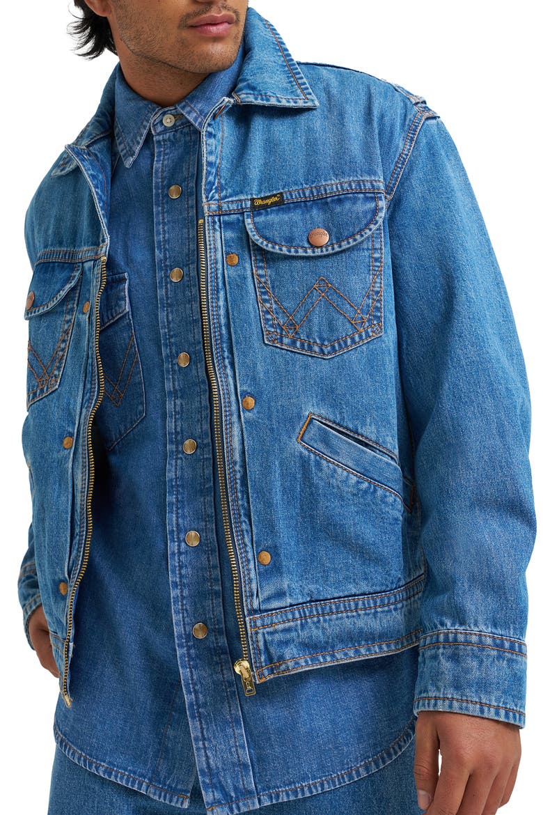 Zip Front Denim Jacket, Alternate, color, COWBOY FADE