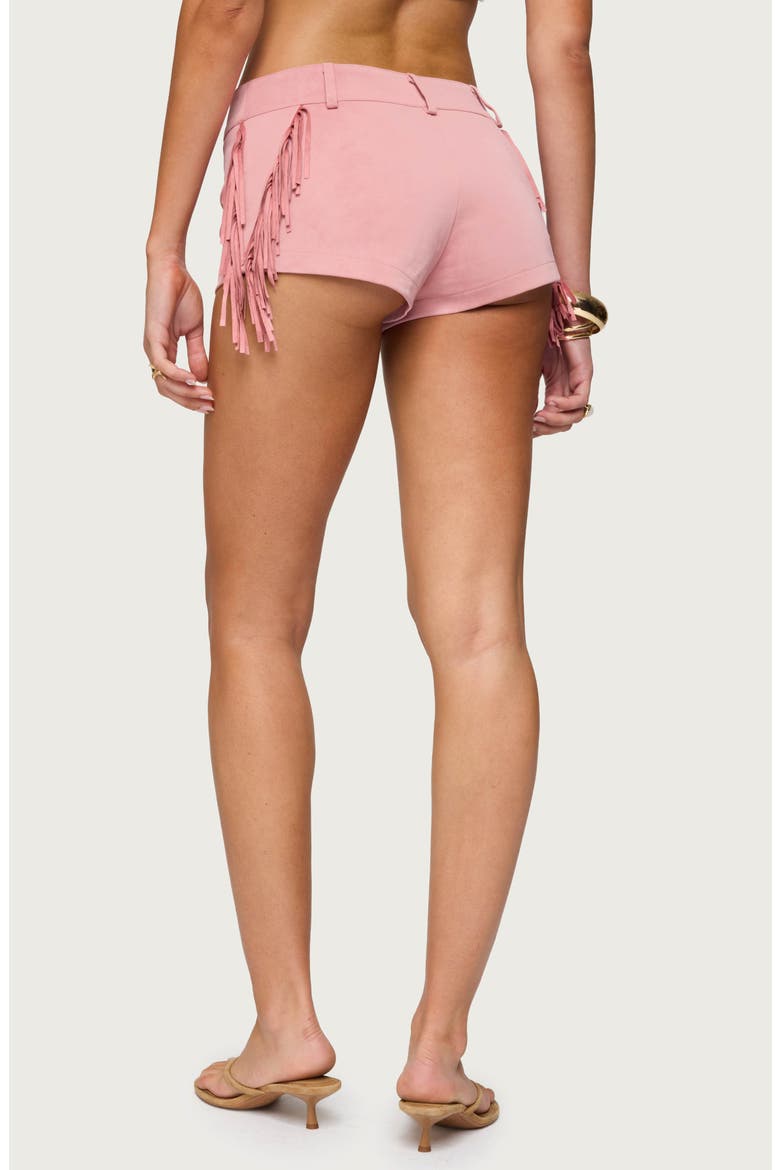 Sapir Low Rise Fringe Faux Suede Microshorts, Alternate, color, PINK
