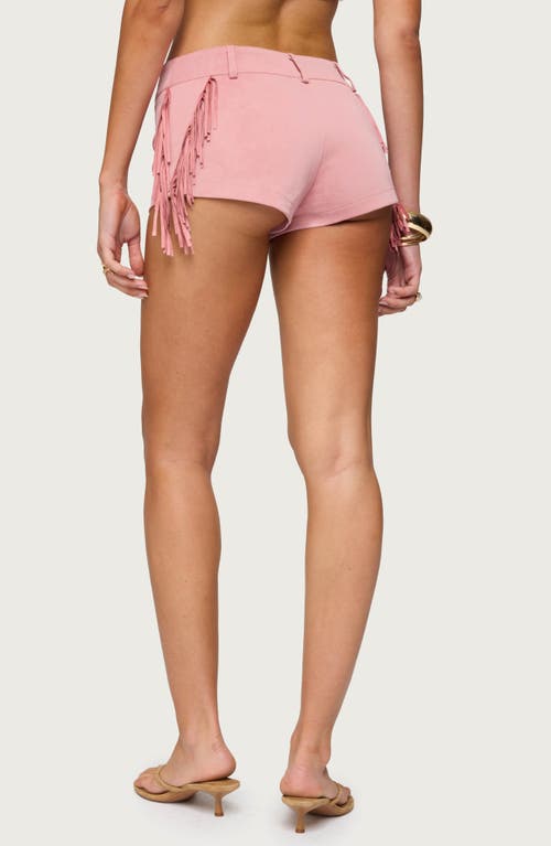 Edikted Sapir Low Rise Fringe Faux Suede Microshorts In Pink
