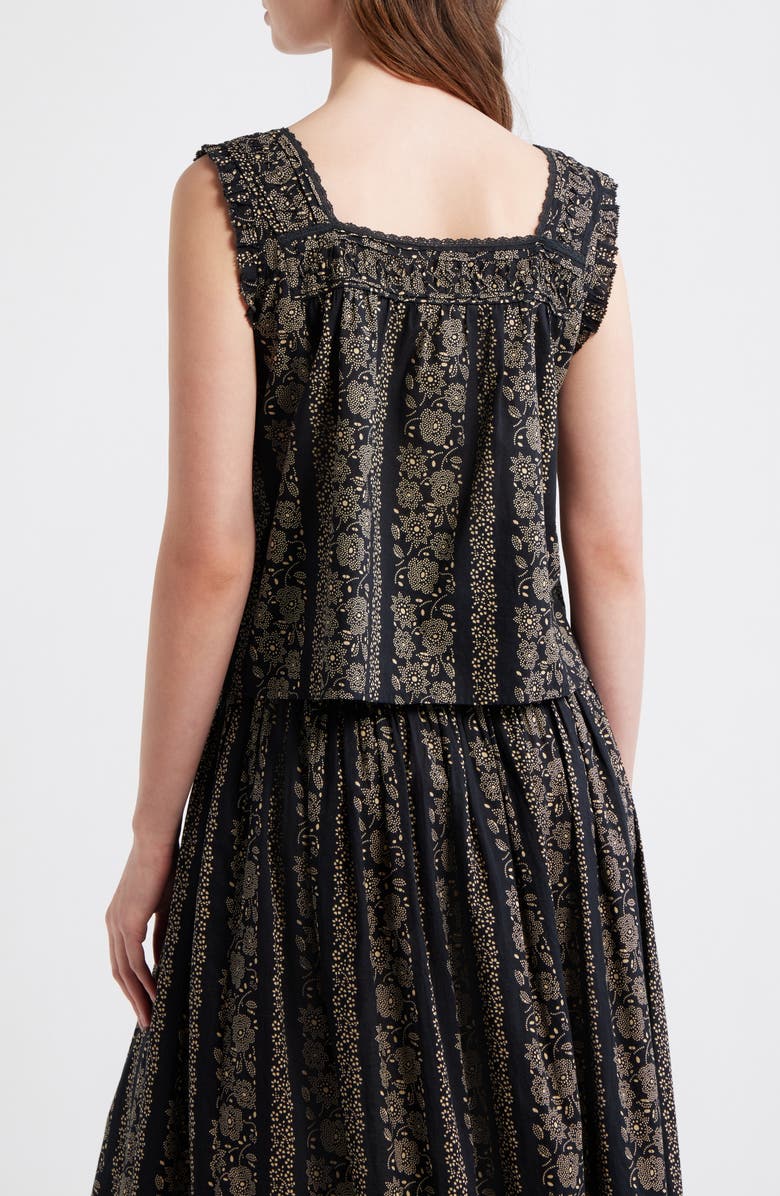 THE GREAT. The Victorian Lace Trim Tank, Alternate, color, Black And Cream Token Floral