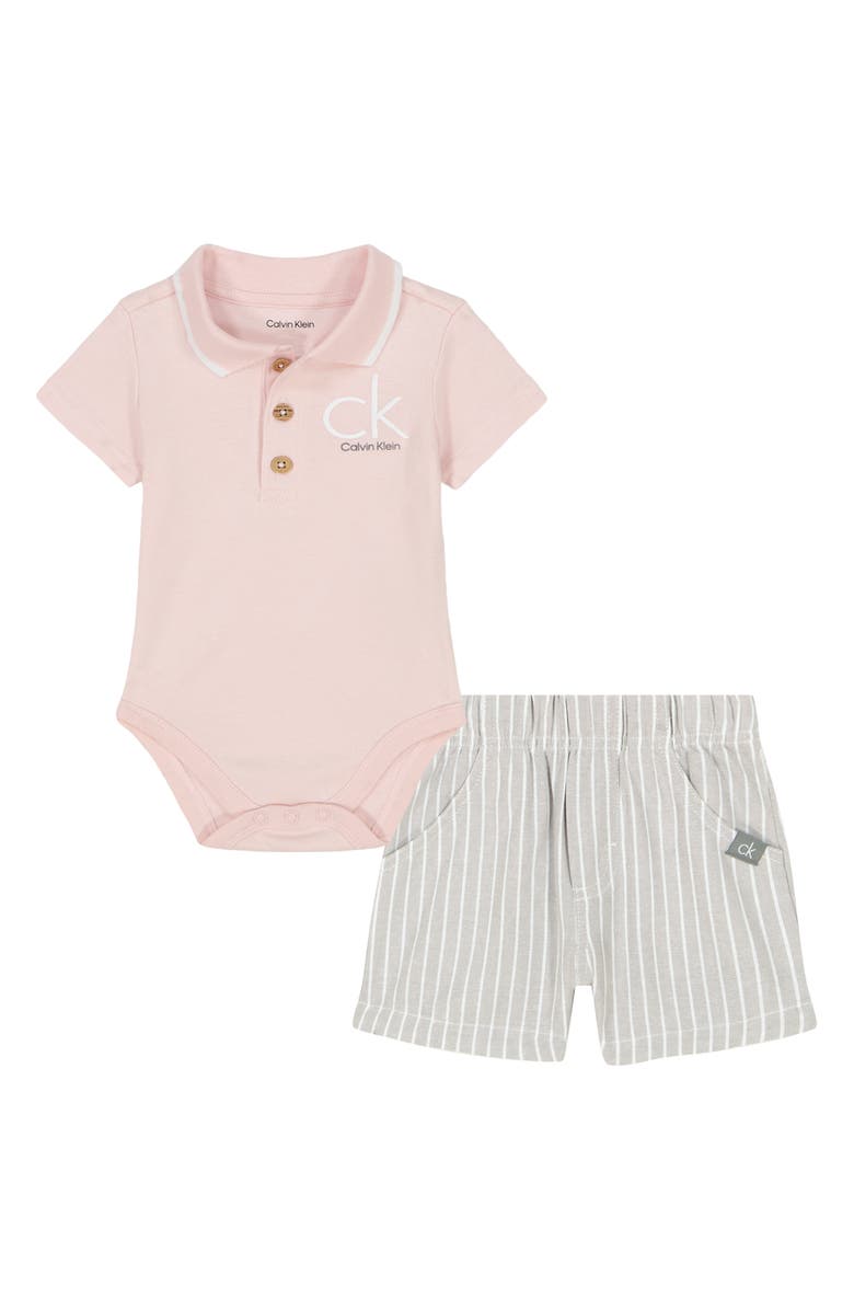 Calvin Klein Knit Polo Bodysuit & Stripe Shorts Set, Main, color,