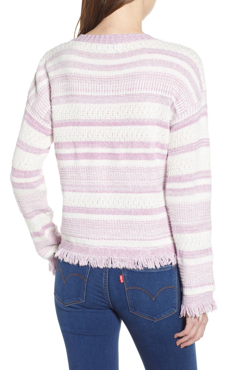 MOON RIVER Stripe Fray Hem Sweater, Alternate, color,