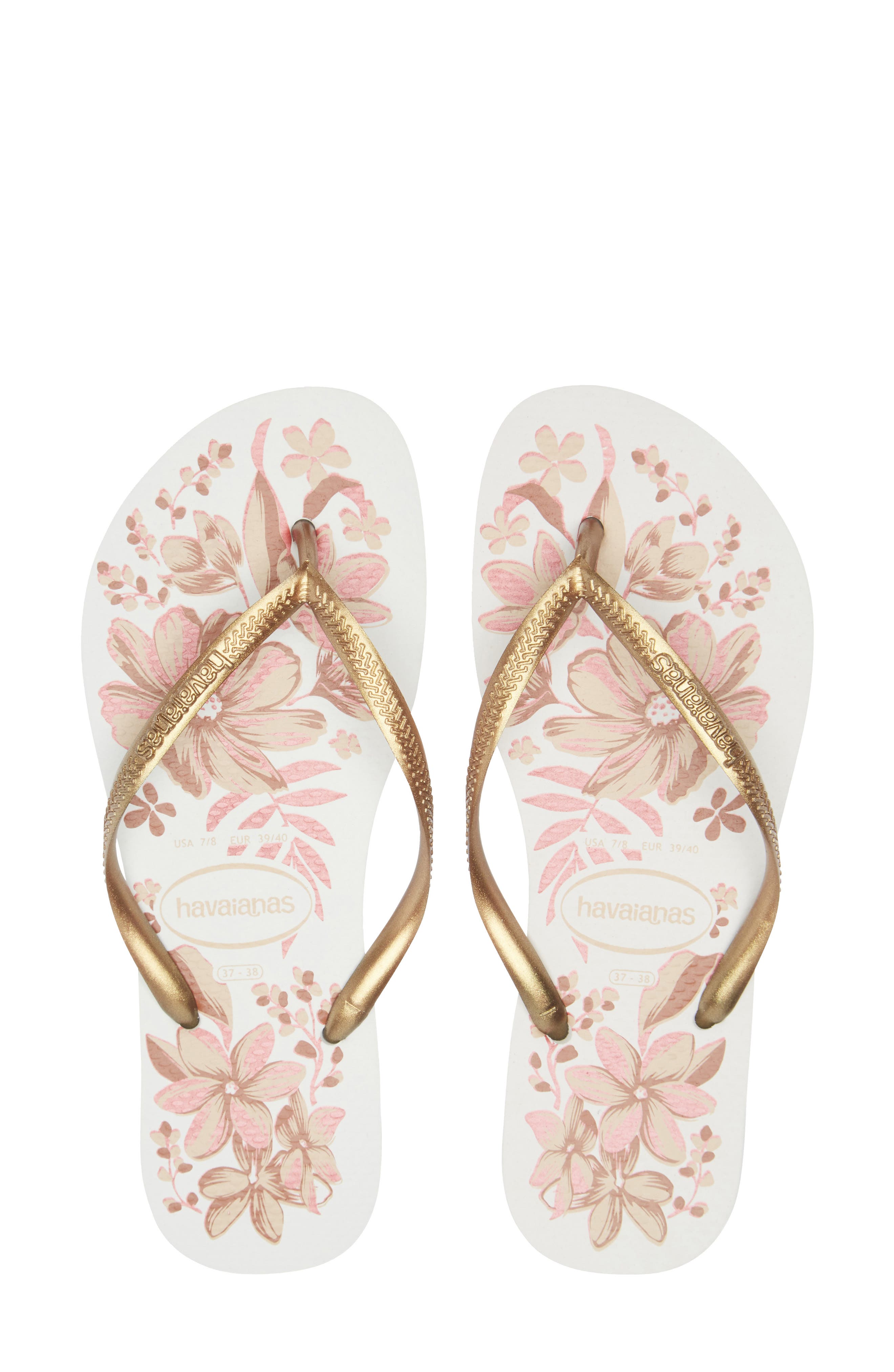 Havaianas Slim Flip Flop, Alternate, color, White/ Golden