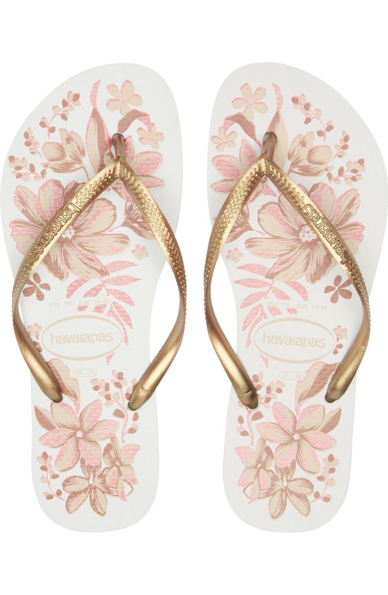 Havaianas Slim Flip Flop, Alternate, color, White/ Golden