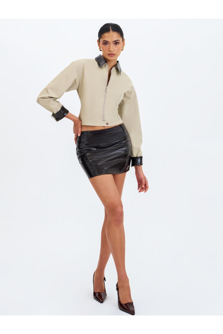 Vivian Faux Leather Low-Rise Mini Skirt, Alternate, color, Mocha