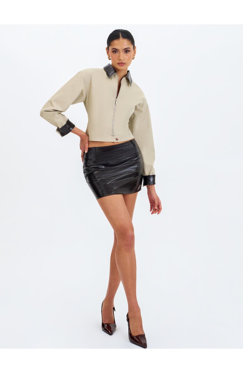 Miss Circle Vivian Faux Leather Low-Rise Mini Skirt, Alternate, color, Mocha
