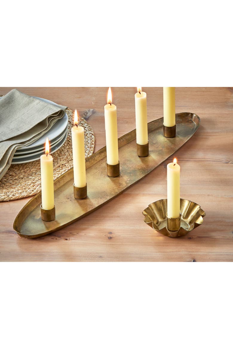 Antique Brass Gold Candle Holder Tray for Taper Candles, Alternate, color, Gold