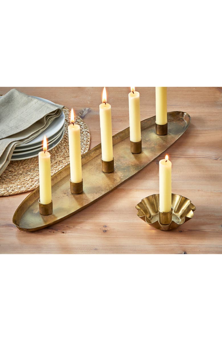 tag Antique Brass Gold Candle Holder Tray for Taper Candles, Alternate, color, Gold