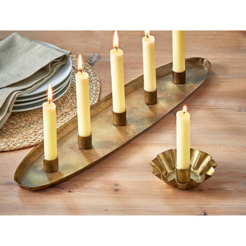 Tag Antique Brass Gold Candle Holder Tray For Taper Candles In Gold