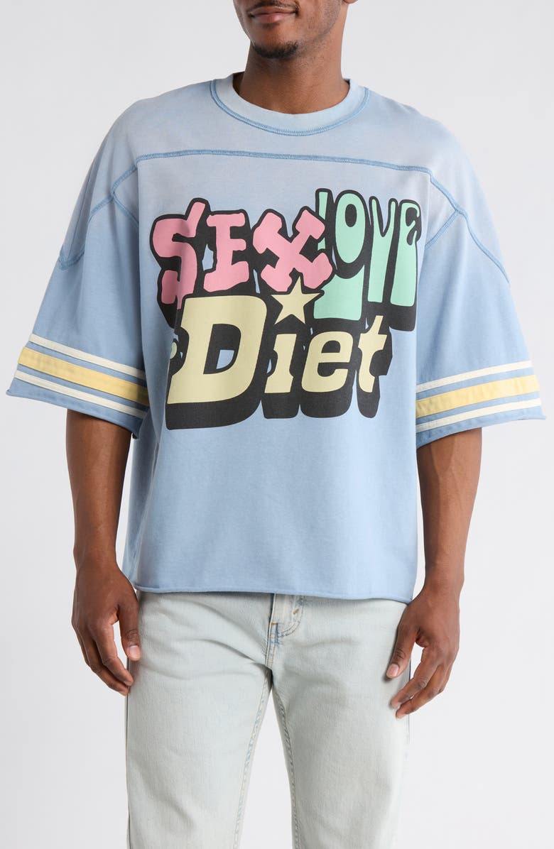 DIET STARTS MONDAY Sex, Love & Diet Cotton Graphic T-Shirt, Main, color, Blue