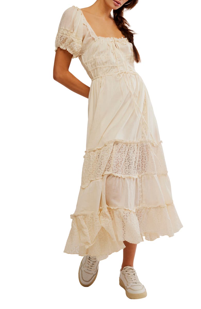 Free People Falling Sun Puff Sleeve Midi Dress, Main, color, Tea