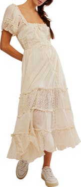 Free People Falling Sun Puff Sleeve Midi Dress