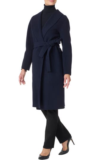 Bruno Magli Double Face Wool Blend Coat In Blue