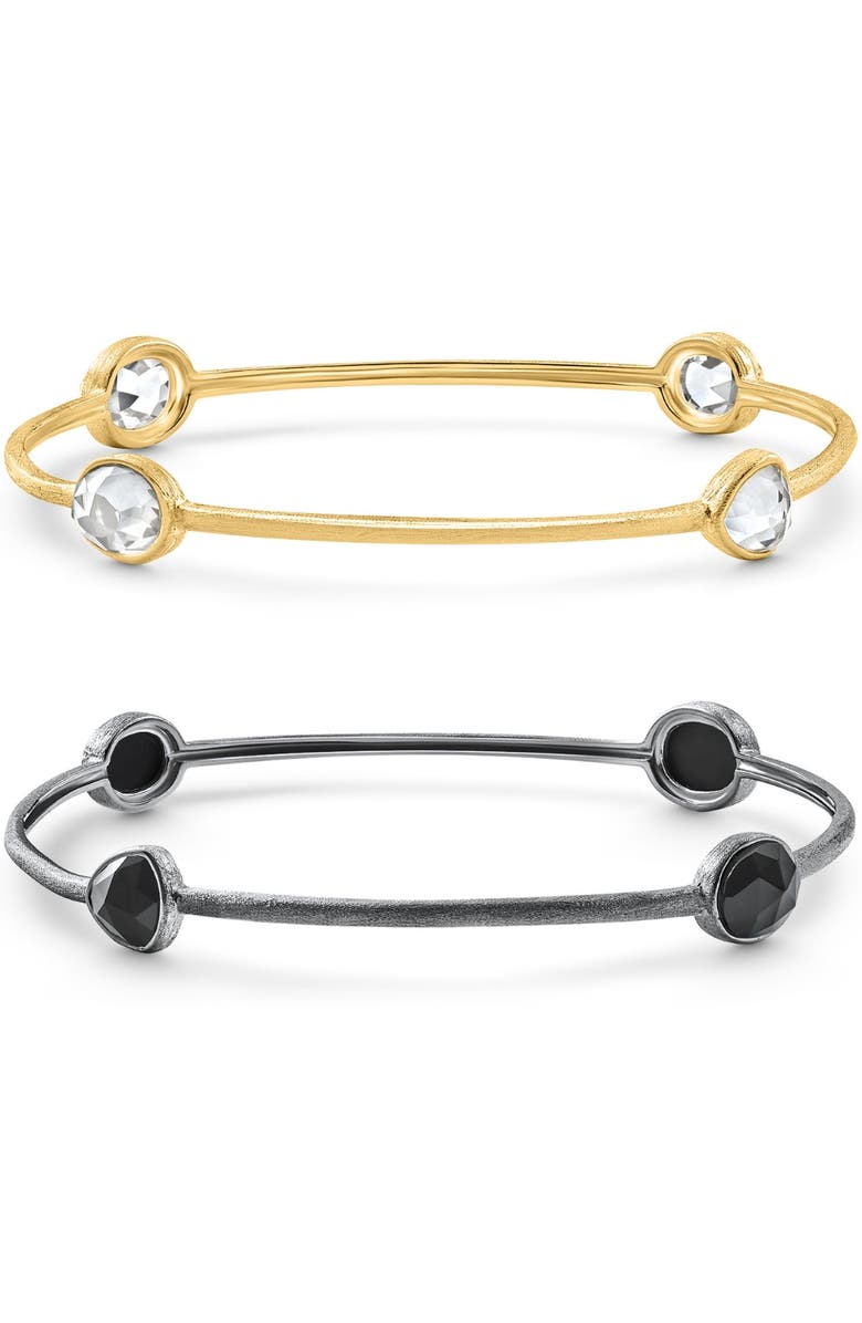 Bliss Diamond 18K Gold Plated Silver Set Of Two Onyx/Topaz Bangle Bracelet 2mm, Alternate, color,