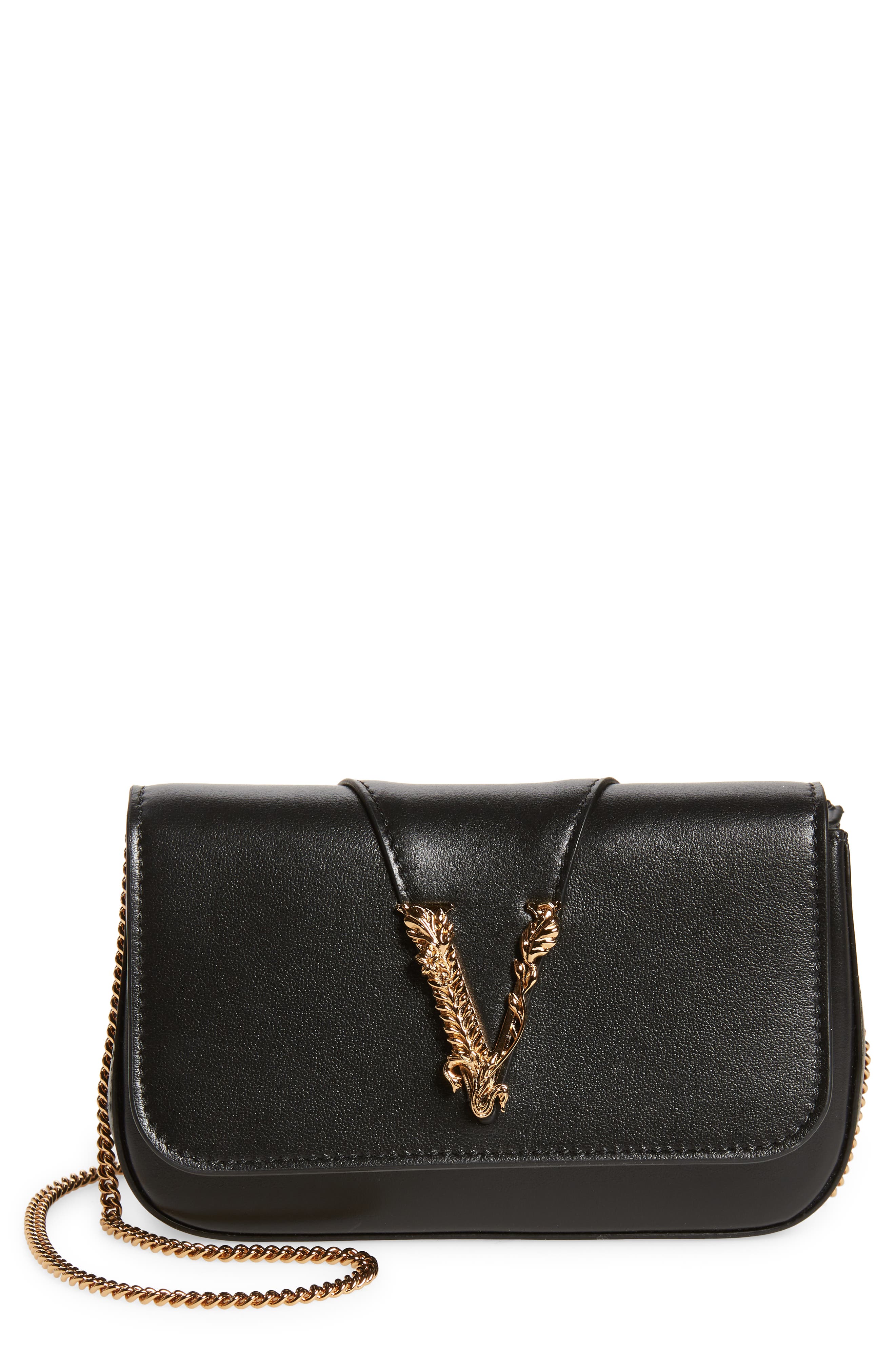 Versace First Line Virtus Leather Evening Bag, Main, color, 