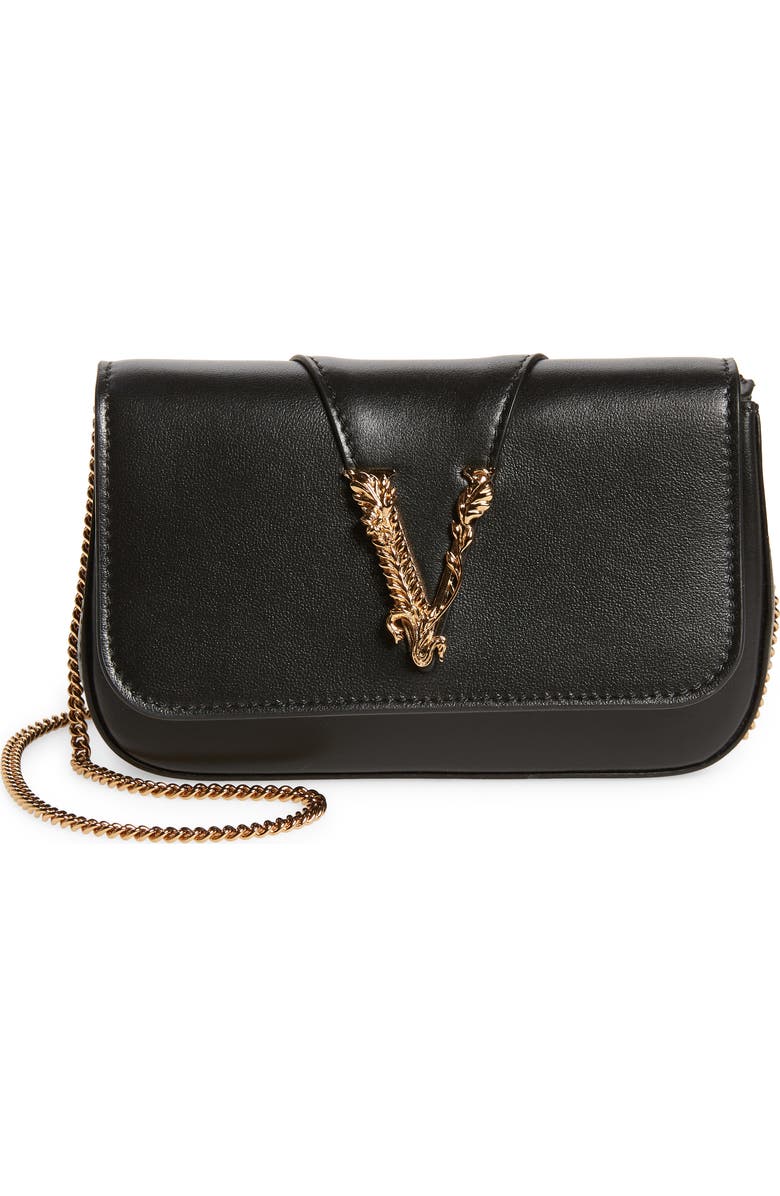 Versace First Line Virtus Leather Evening Bag, Main, color,