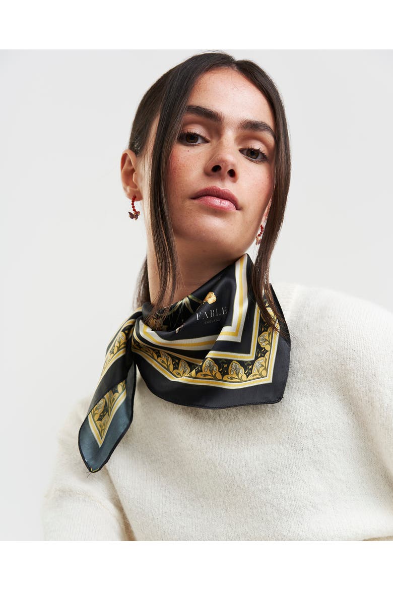 Nouveau Floral Small Square Scarf, Alternate, color, Black