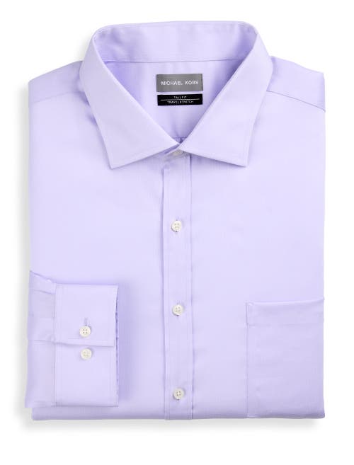 Michael Kors Men's Regular Fit Comfort Stretch Ultra Wrinkle-resistant Solid Dress Shirt In Purple