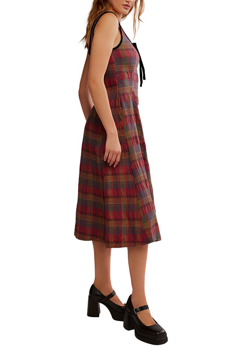 Free People Freya Plaid Bow Midi Dress, Alternate, color, Cherry Combo