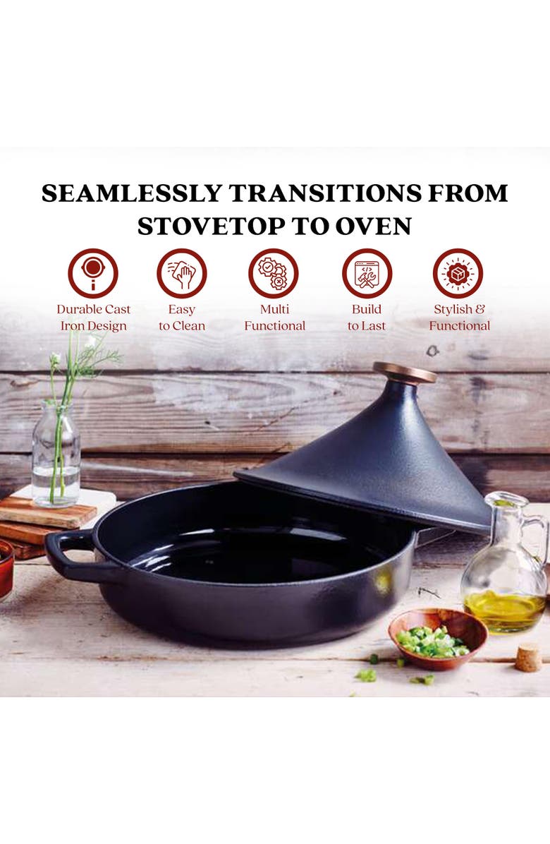 Alva Nori 3Qt Enameled Cast Iron Tagine Pot, Alternate, color, Black