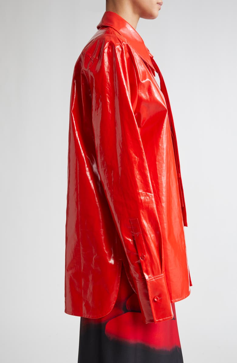 Jil Sander Relaxed Coated Linen Button-Up Shirt with Tie, Alternate, color,