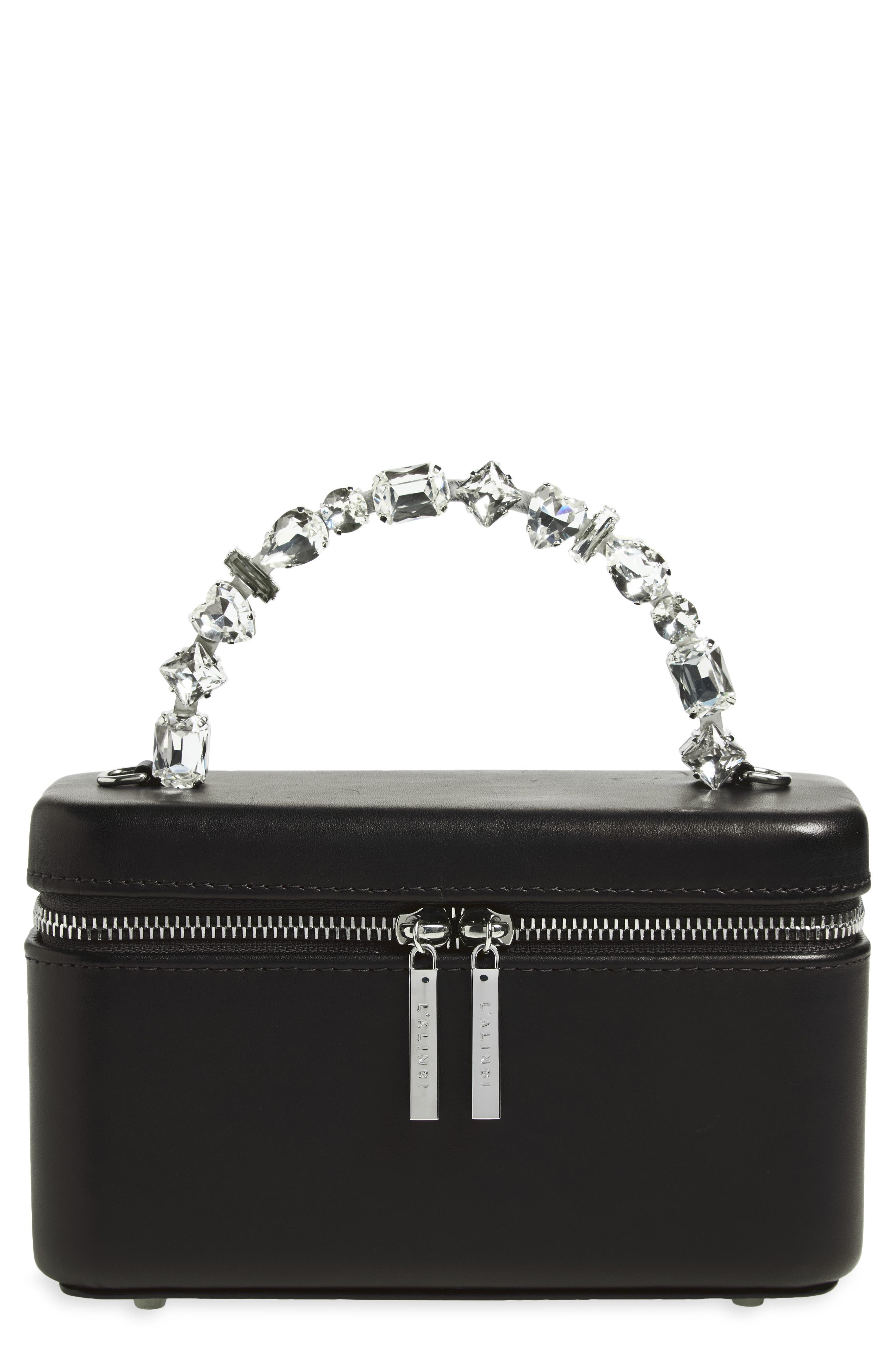 Taliya Leather Vanity Case Bag, Main, color, BLACK