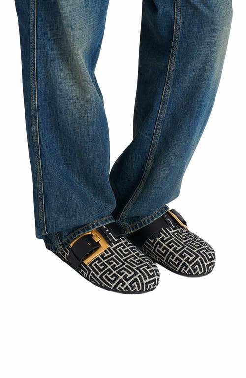 Balmain Anthem Mules In Jacquard Canvas With Pb Monogram In Multi