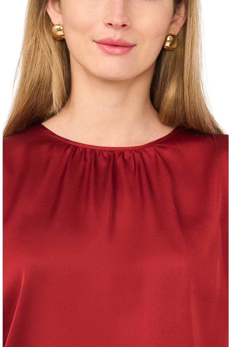 Shirred Satin Top, Alternate, color, WINE