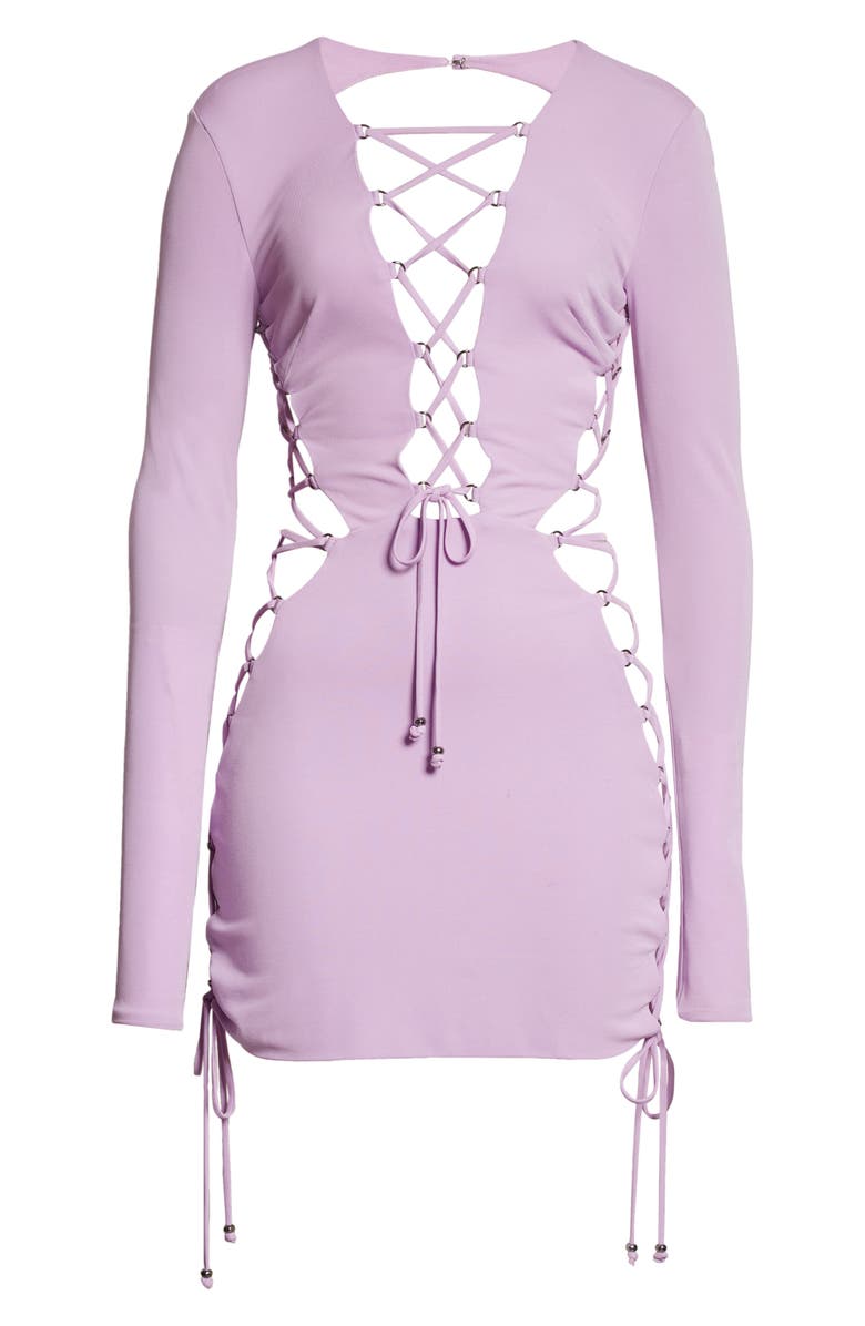 DUNDAS Electra Long Sleeve Lace-Up Cutout Minidress, Alternate, color,