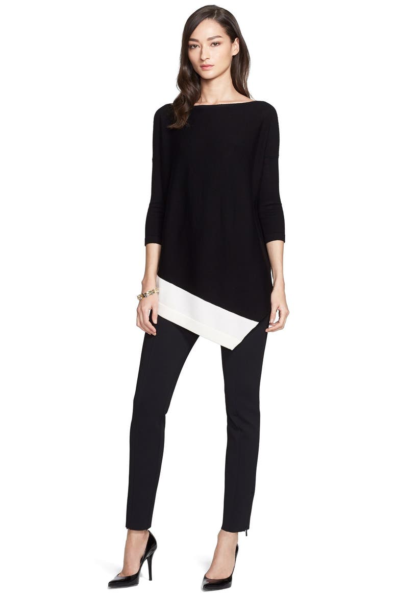 Asymmetrical Merino Wool Sweater, Alternate, color, CAVIAR/ CREAM