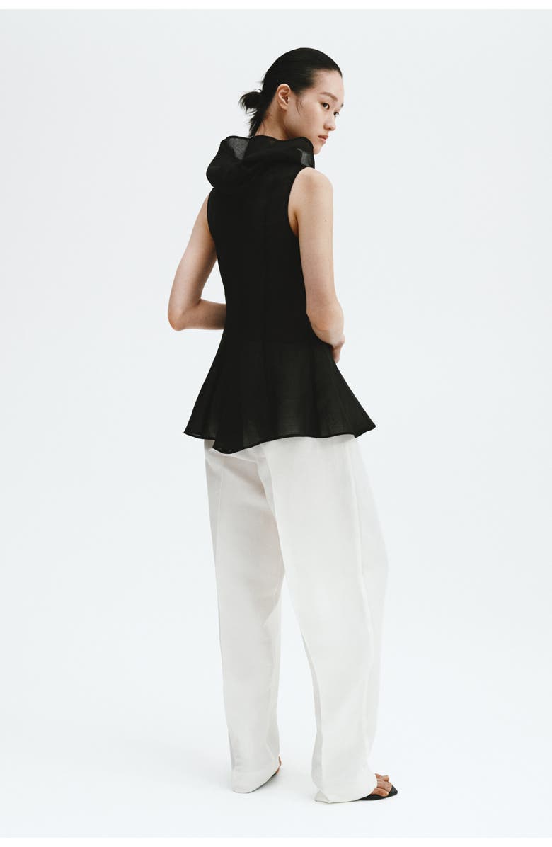 H&M Ramie-blend Peplum Top, Alternate, color, Black