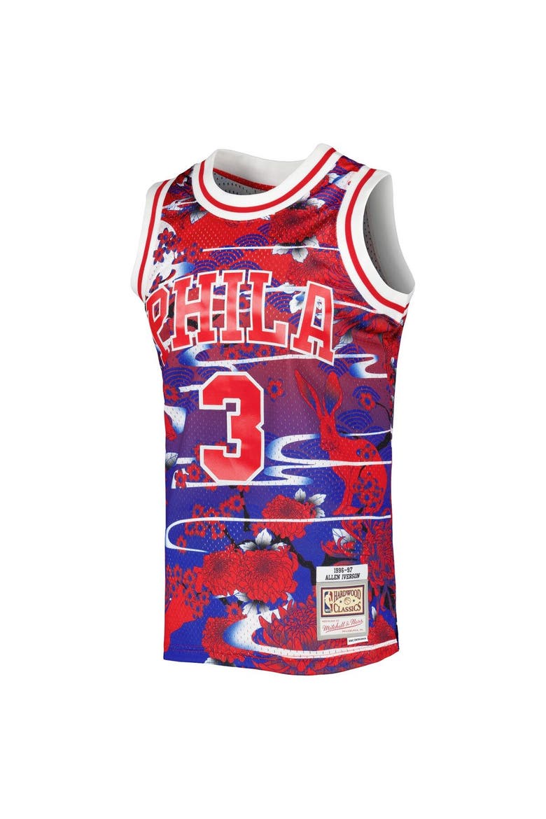 Men's Mitchell & Ness Allen Iverson Red Philadelphia 76ers 1996/97 Hardwood Classics Lunar New Year Swingman Jersey, Alternate, color, Red