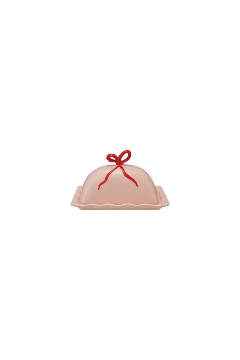 Hand-Painted Scalloped Stoneware Butter Dish, Main, color, Red and Pink