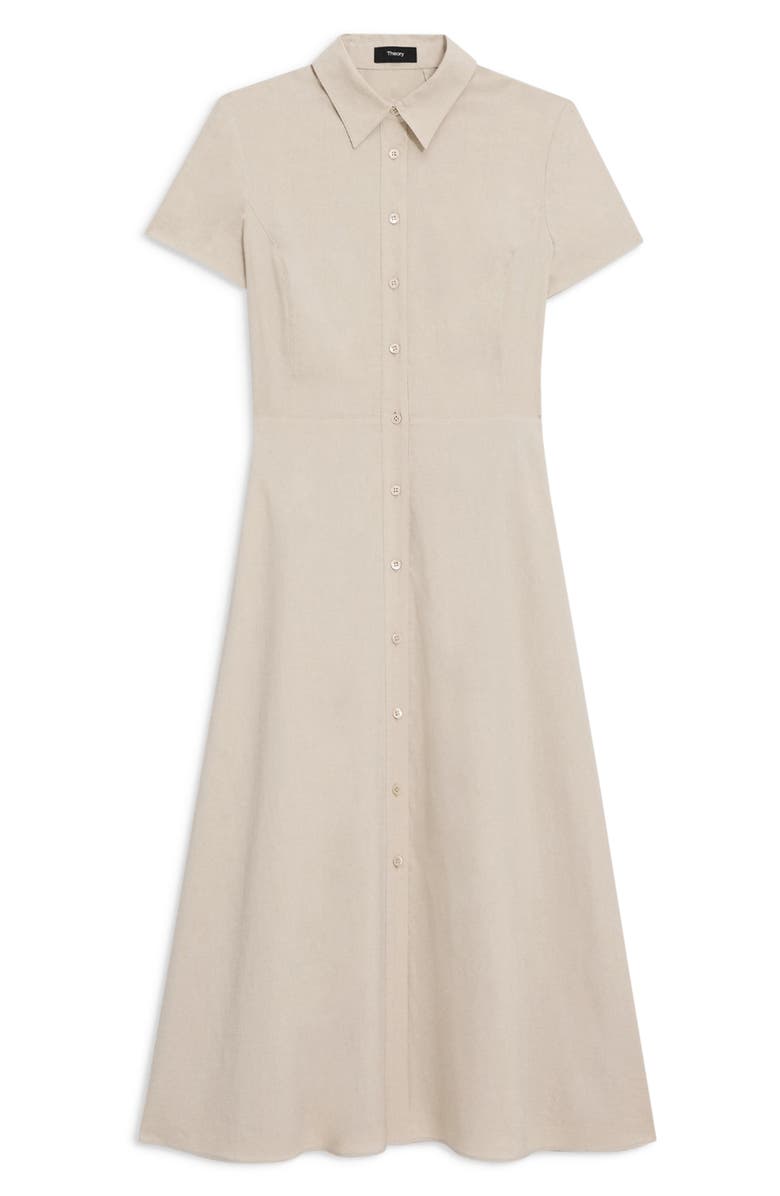 Theory Short Sleeve Linen Blend Midi Shirtdress, Alternate, color, Straw