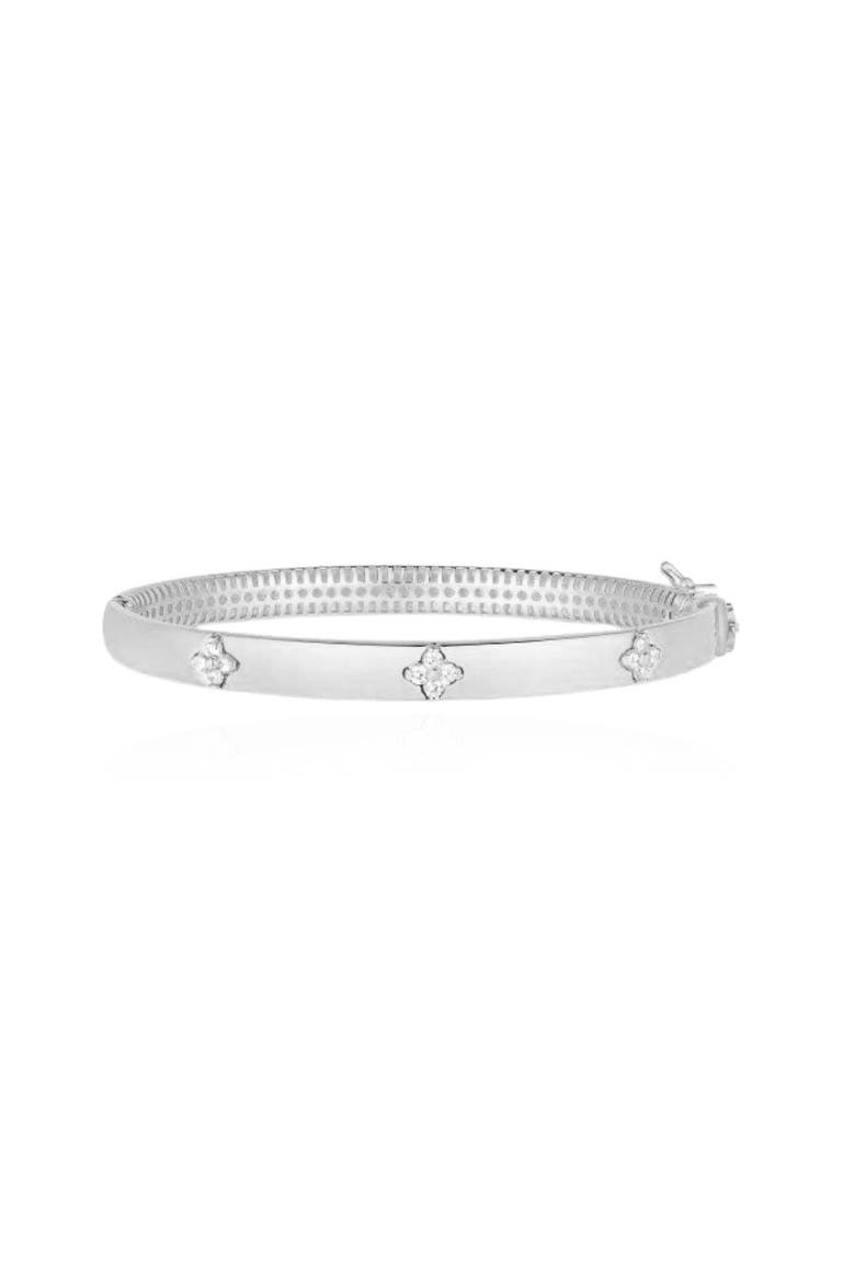 Diamond Clover Bangle, Main, color, White Gold