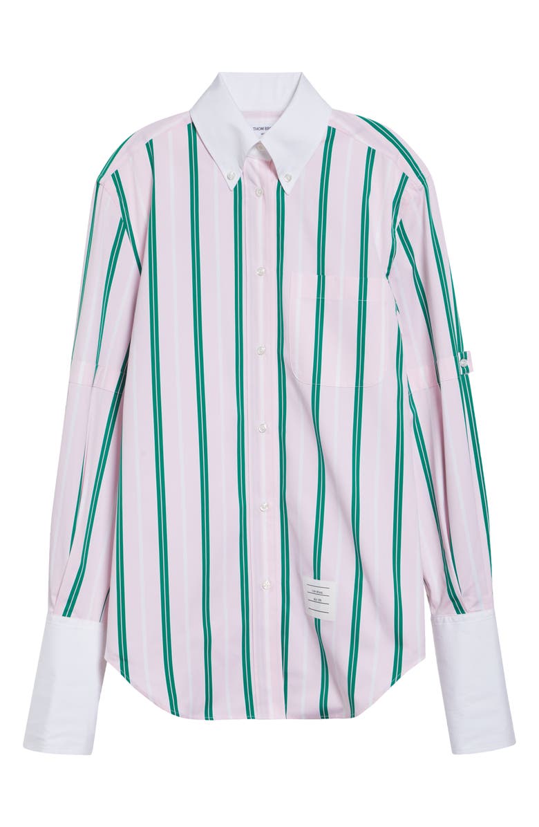 Thom Browne Repp Stripe Oversize Button Armband Cotton Poplin Button-Down Shirt, Main, color, Light Pink