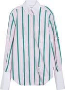 Thom Browne Repp Stripe Oversize Button Armband Cotton Poplin Button-Down Shirt