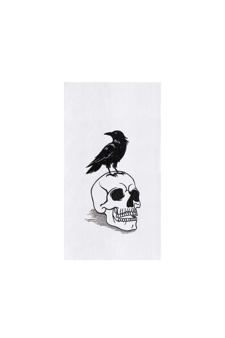 Skull & Crow Halloween Towel, Main, color, White