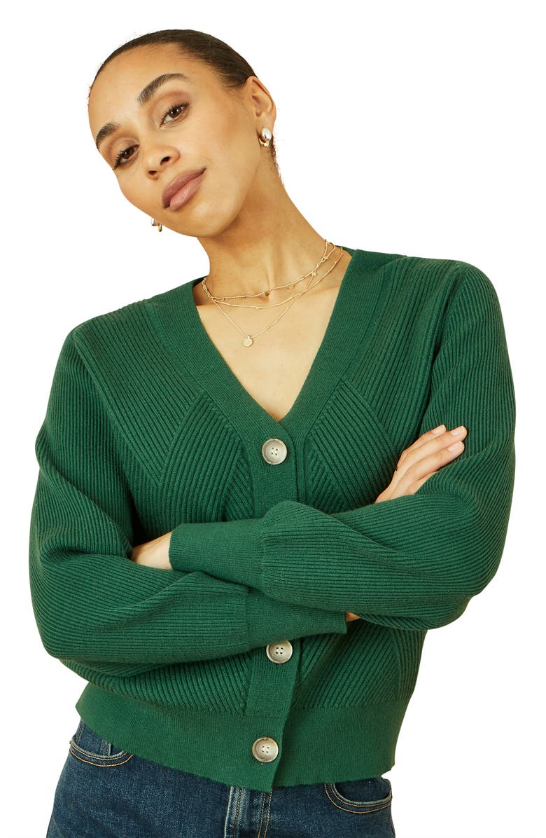 Yumi Knitted Stitch Detail Cardigan, Main, color, Green
