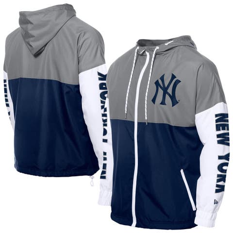Men's New Era  Navy/Gray New York Yankees Color Block Full-Zip Hoodie Windbreaker
