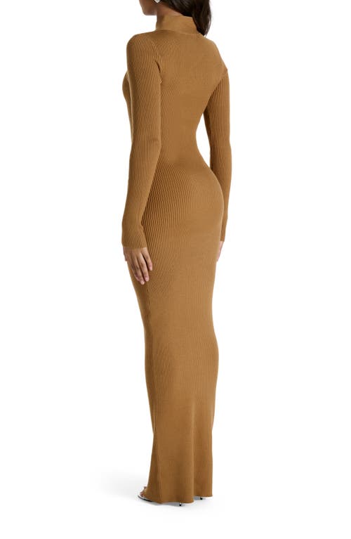 Naked Wardrobe Rib Long Sleeve Body-con Sweater Dress In Brown
